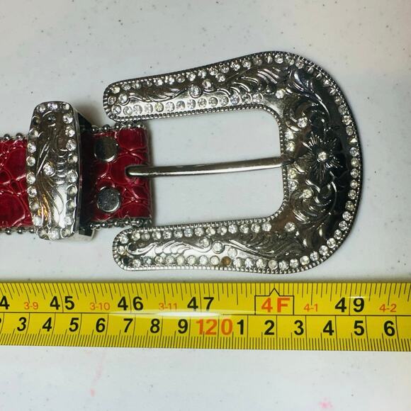 Vintage Red Genuine Leather Rhinestone
Studded Western Cowgirl Belt XL 46-49” - Picture 8 of 10